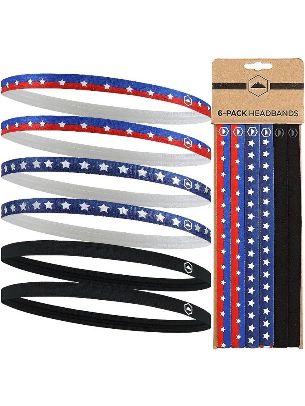 Women's Black USA Thin Elastic Headbands Workout Sweatbands Hair Accessories